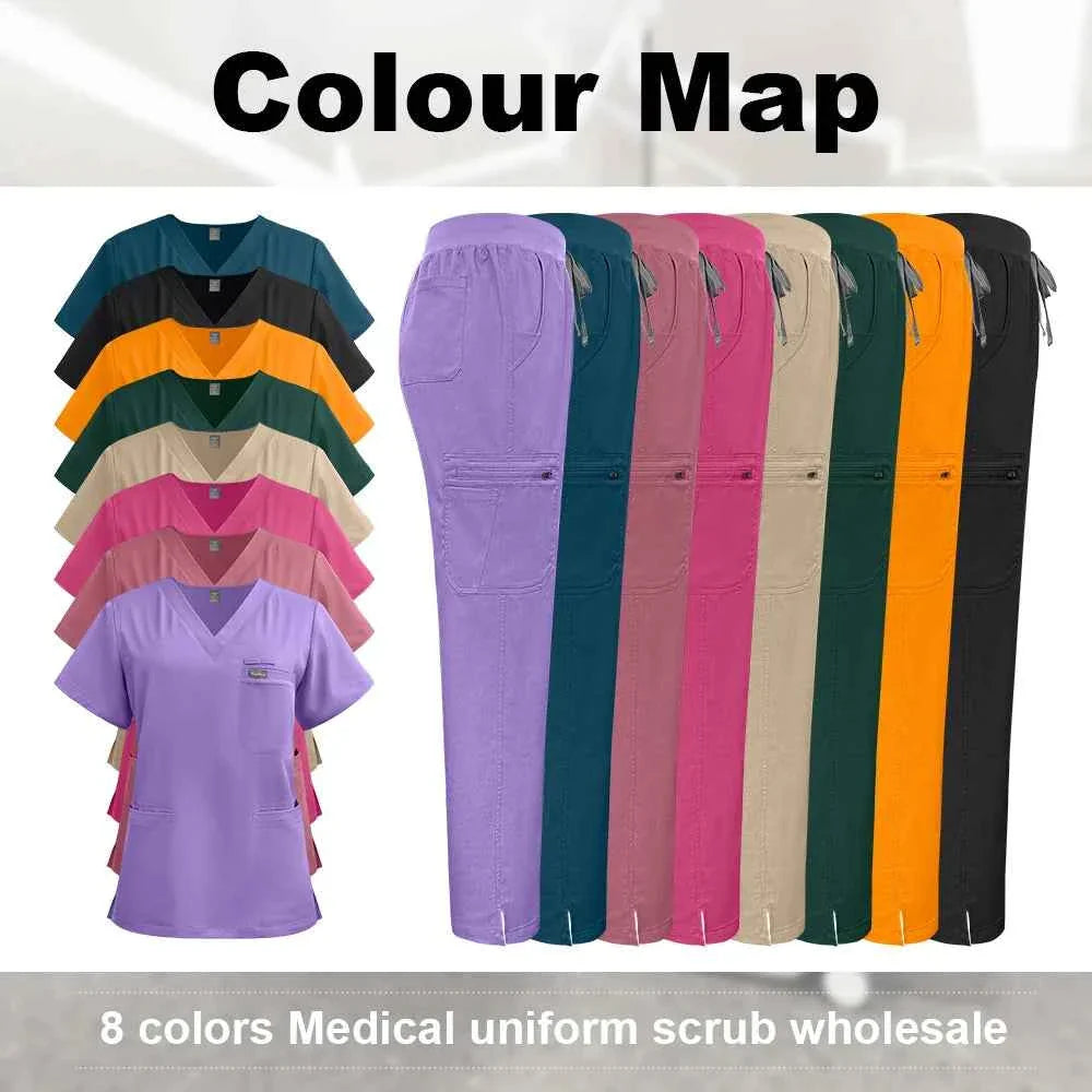 Niaahinn Nurse Scrub Set — Short Sleeve Top & Pants | Stylish Medical Uniform for Healthcare Professionals