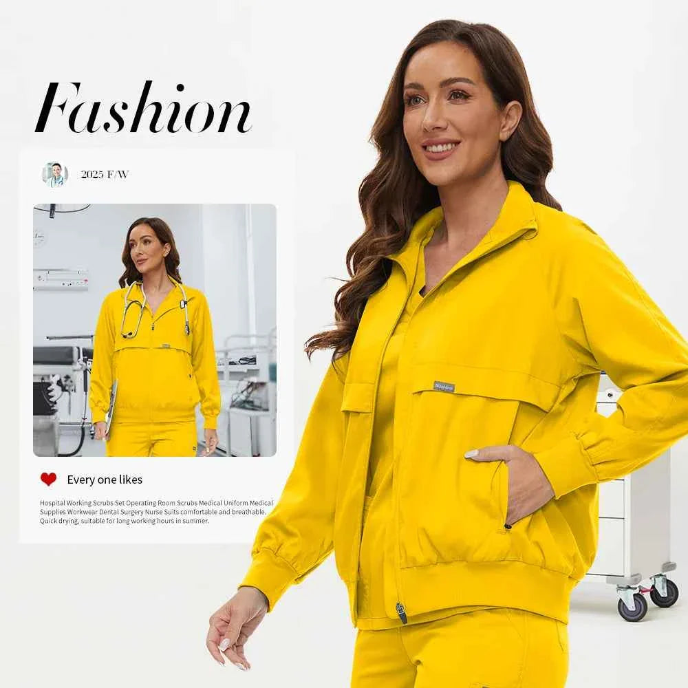 Niaahinn Long Sleeve Nursing Scrubs Jacket — Zip-Up Uniform for Nurses, Pharmacists & Healthcare Pros