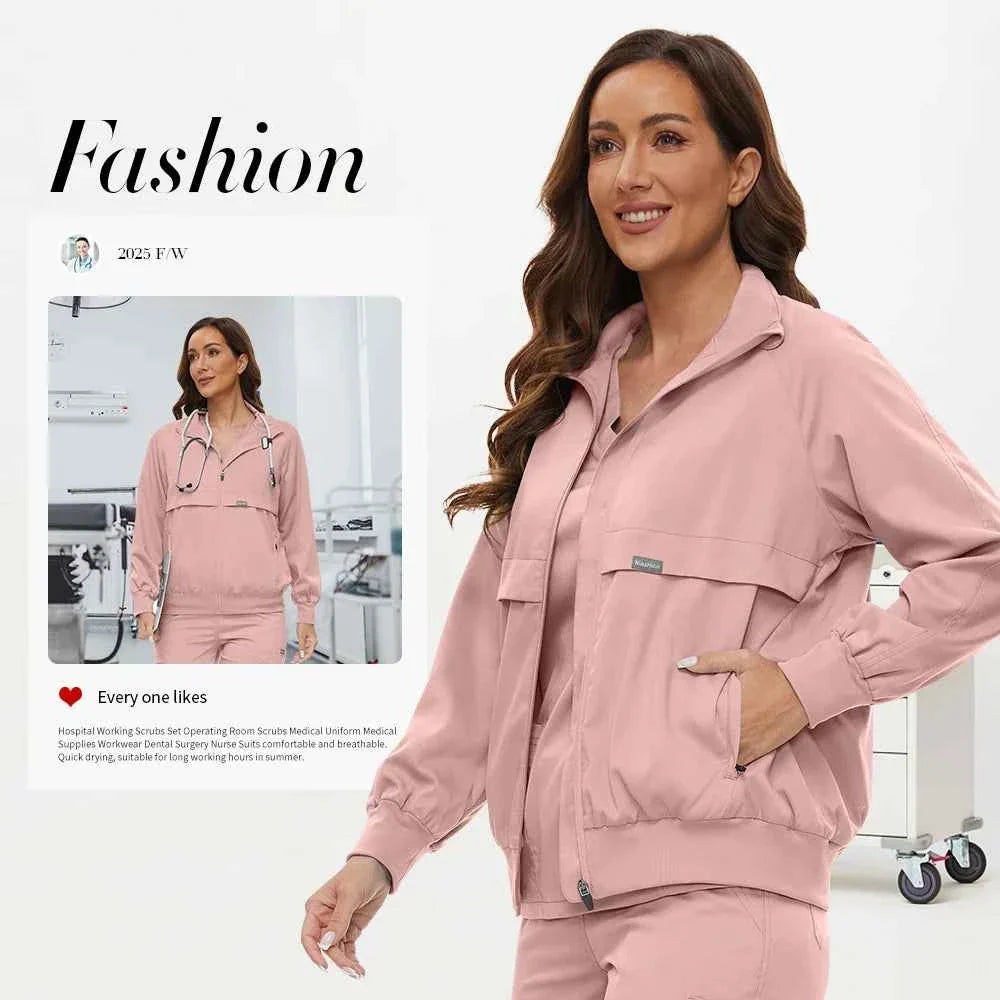 Niaahinn Long Sleeve Nursing Scrubs Jacket — Zip-Up Uniform for Nurses, Pharmacists & Healthcare Pros