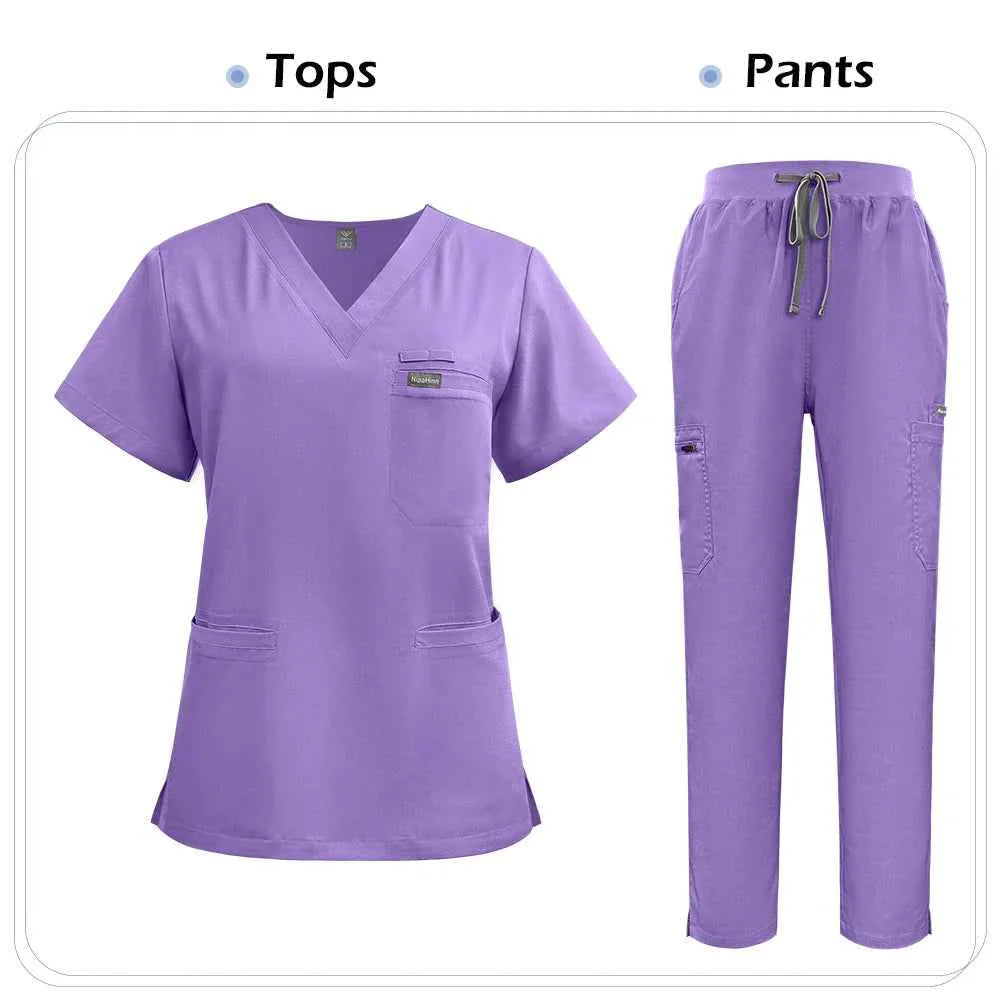Niaahinn Nurse Scrub Set — Short Sleeve Top & Pants | Stylish Medical Uniform for Healthcare Professionals