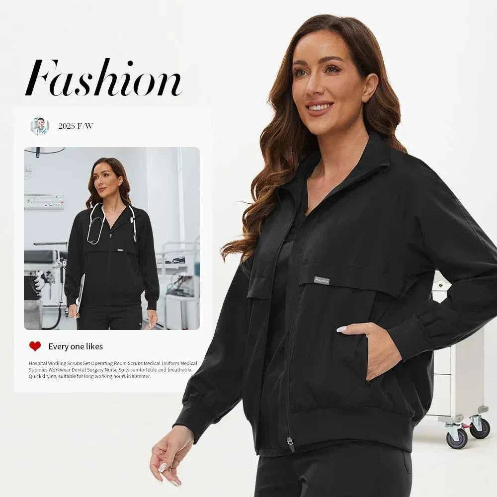 Niaahinn Long Sleeve Nursing Scrubs Jacket — Zip-Up Uniform for Nurses, Pharmacists & Healthcare Pros