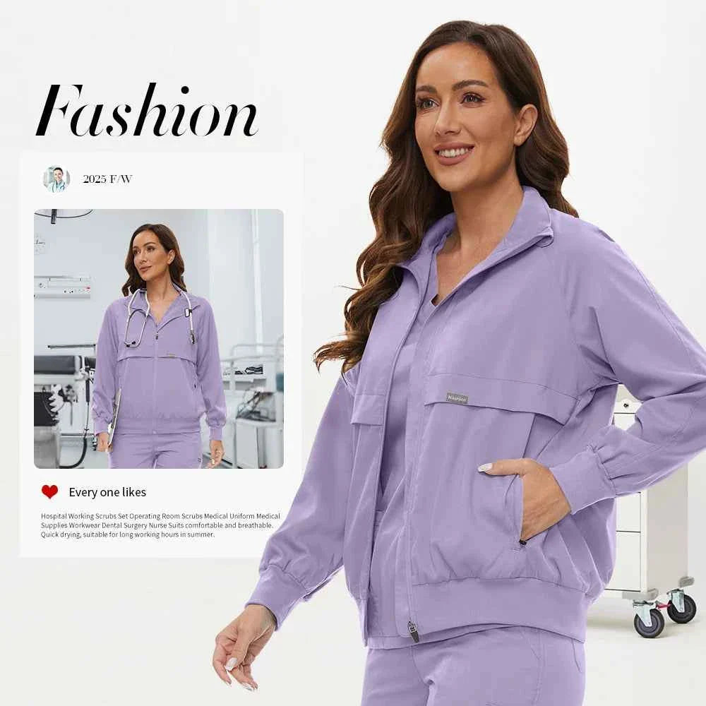Niaahinn Long Sleeve Nursing Scrubs Jacket — Zip-Up Uniform for Nurses, Pharmacists & Healthcare Pros