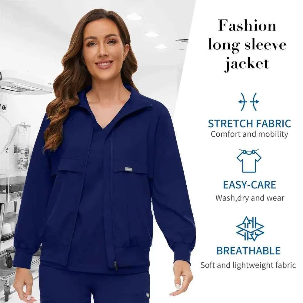 Niaahinn Long Sleeve Nursing Scrubs Jacket — Zip-Up Uniform for Nurses, Pharmacists & Healthcare Pros
