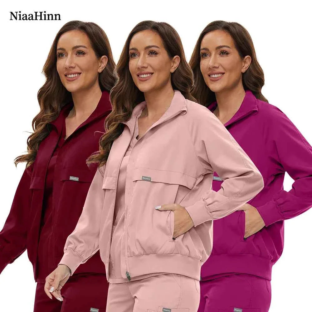 Niaahinn Long Sleeve Nursing Scrubs Jacket — Zip-Up Uniform for Nurses, Pharmacists & Healthcare Pros