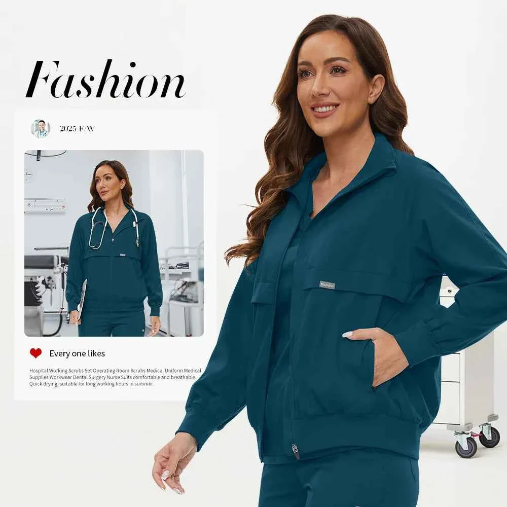 Niaahinn Long Sleeve Nursing Scrubs Jacket — Zip-Up Uniform for Nurses, Pharmacists & Healthcare Pros