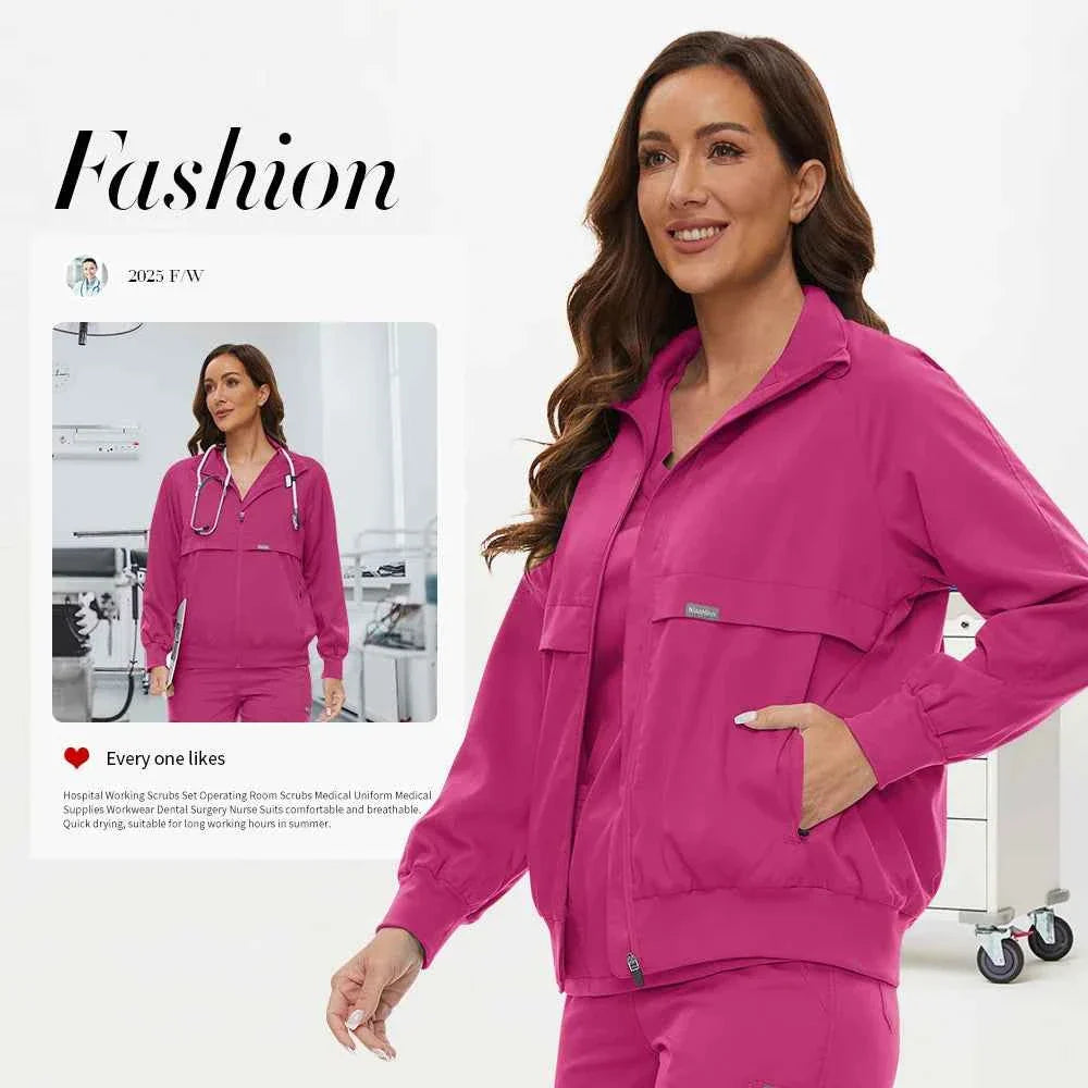 Niaahinn Long Sleeve Nursing Scrubs Jacket — Zip-Up Uniform for Nurses, Pharmacists & Healthcare Pros