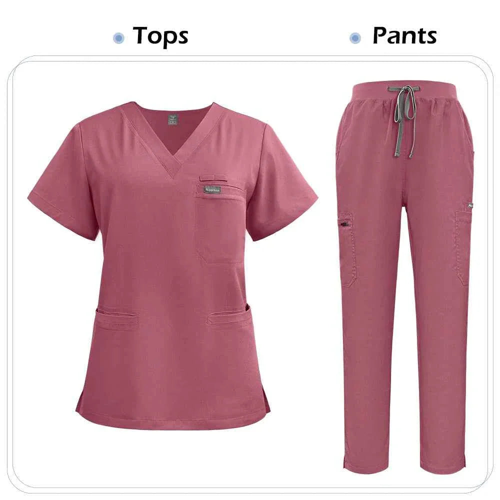 Niaahinn Nurse Scrub Set — Short Sleeve Top & Pants | Stylish Medical Uniform for Healthcare Professionals