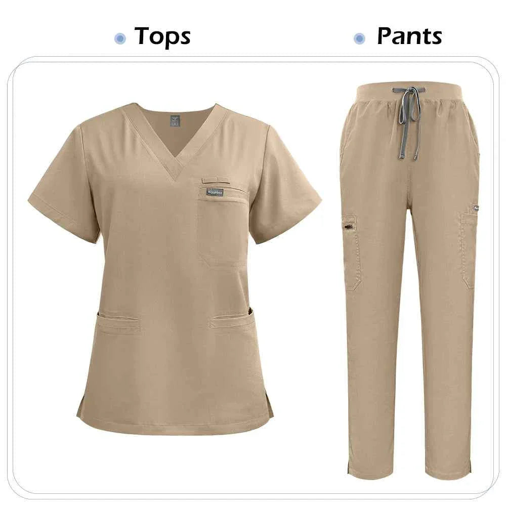 Niaahinn Nurse Scrub Set — Short Sleeve Top & Pants | Stylish Medical Uniform for Healthcare Professionals