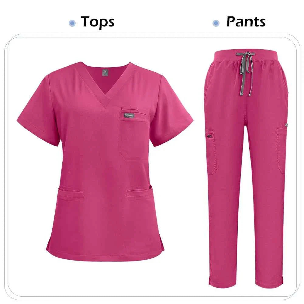 Niaahinn Nurse Scrub Set — Short Sleeve Top & Pants | Stylish Medical Uniform for Healthcare Professionals