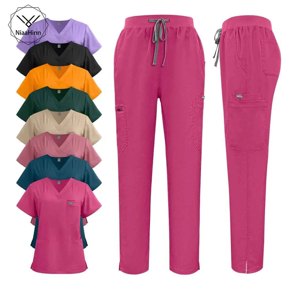 Niaahinn Nurse Scrub Set — Short Sleeve Top & Pants | Stylish Medical Uniform for Healthcare Professionals