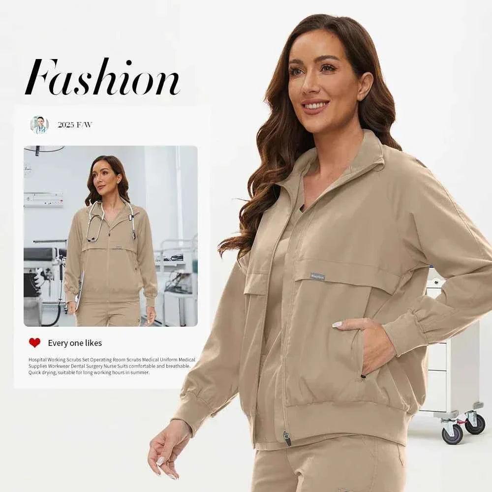 Niaahinn Long Sleeve Nursing Scrubs Jacket — Zip-Up Uniform for Nurses, Pharmacists & Healthcare Pros