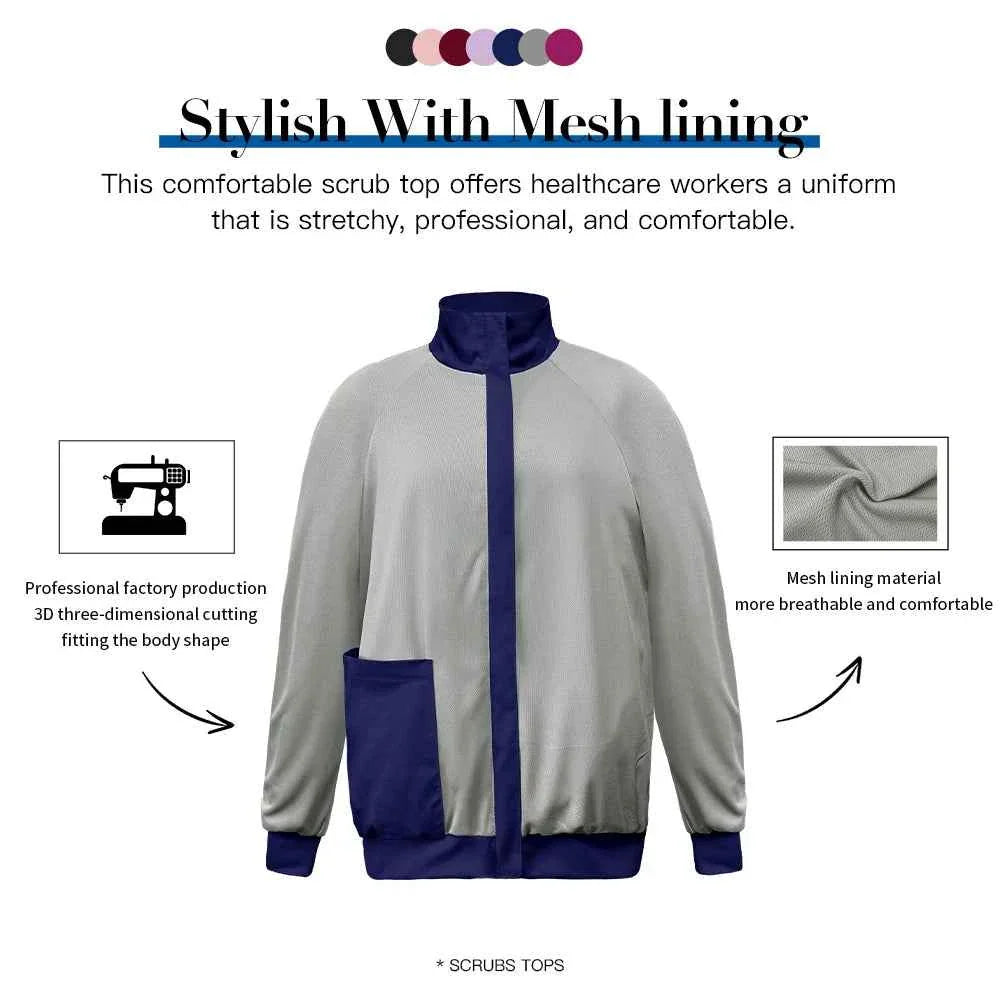 Niaahinn Long Sleeve Nursing Scrubs Jacket — Zip-Up Uniform for Nurses, Pharmacists & Healthcare Pros