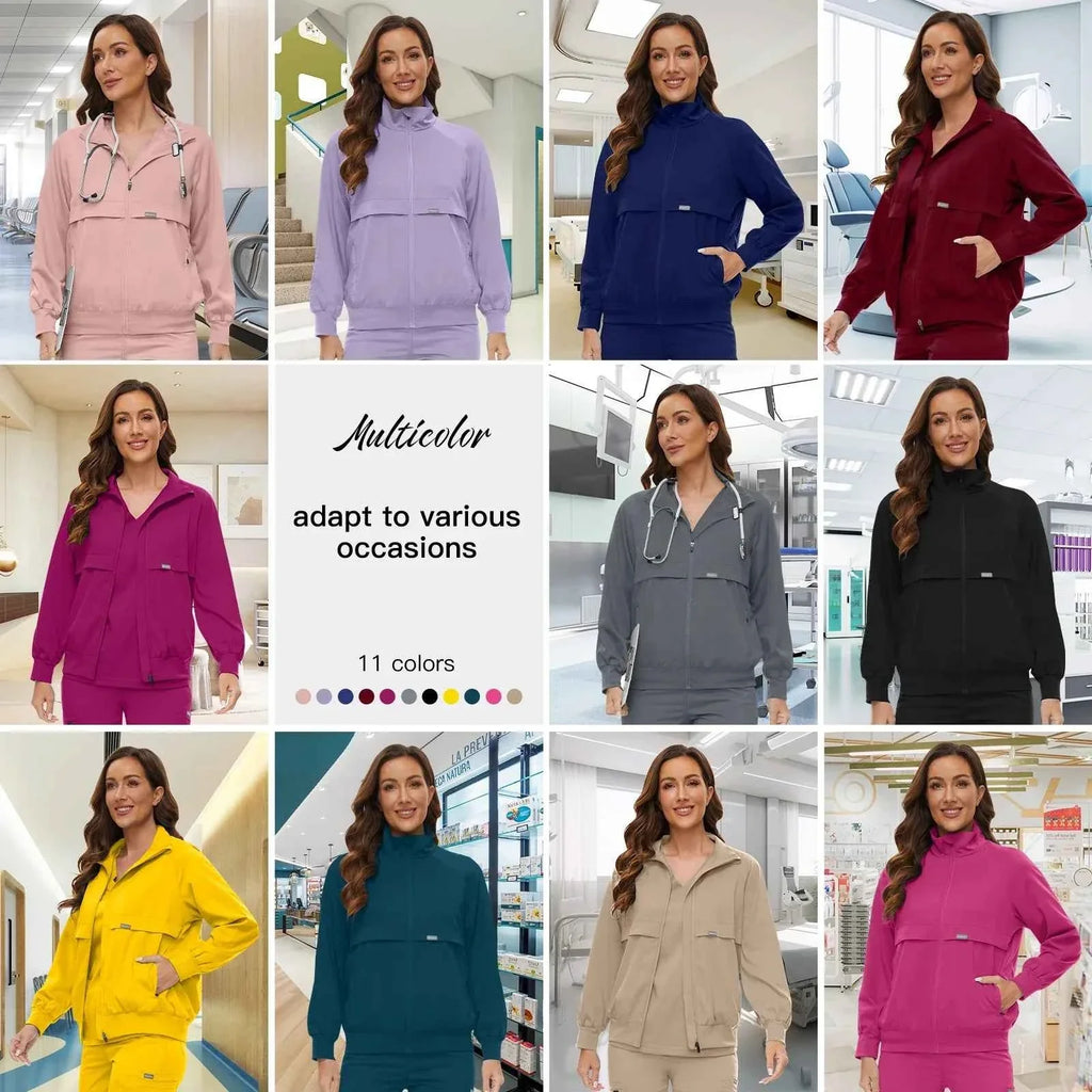 Niaahinn Long Sleeve Nursing Scrubs Jacket — Zip-Up Uniform for Nurses, Pharmacists & Healthcare Pros
